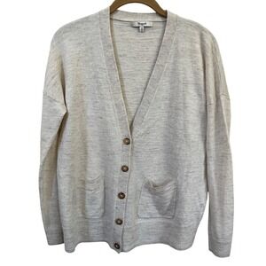 Madewell Cardigan Sweater M Linen Wool Alpaca Blend Button Oatmeal Classic Basic